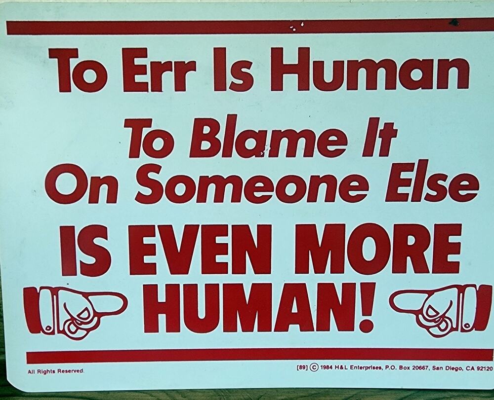 Vintage 1984 H&L Enterprises Humorous "To Err Is Human" Wall Sign Plaque Decor